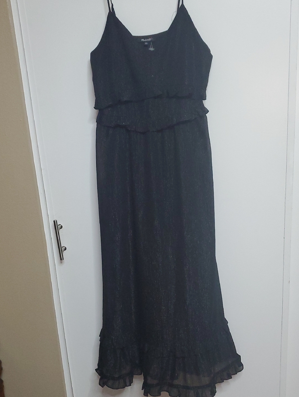 Madewell Black Stunning Glitter Spaghetti-Strap Maxi Dress